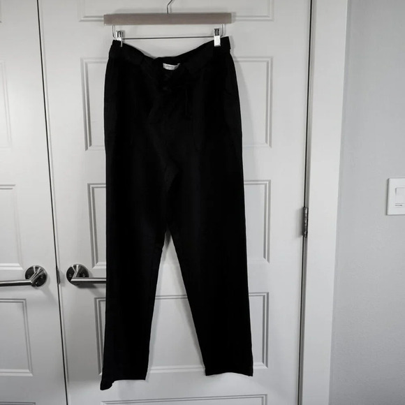Coldwater Creek Belted Pants Womens M‎ 10 Wide Leg Natural Fit Linen Blend Black - Picture 1 of 10